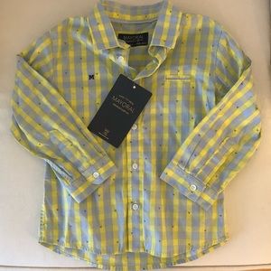 Mayoral button up, Size 2, blue and yellow